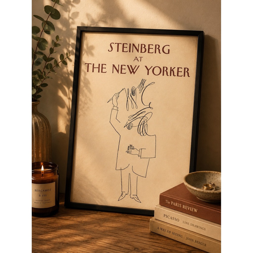 Saul Steinberg The New Yorker Framed Art Print Minimalist Line Drawing 8.5x11